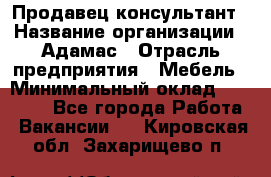 Продавец-консультант › Название организации ­ Адамас › Отрасль предприятия ­ Мебель › Минимальный оклад ­ 26 000 - Все города Работа » Вакансии   . Кировская обл.,Захарищево п.